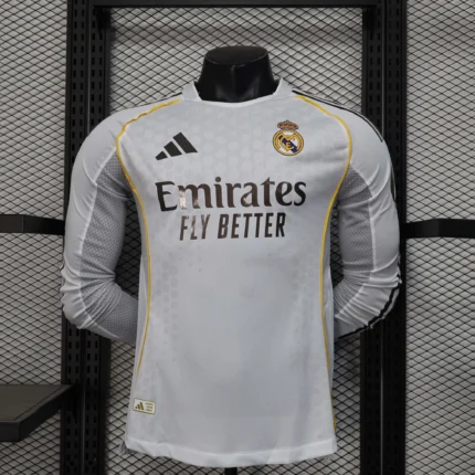 2025/2026 Long Sleeve Player Version Real Madrid Home Football Shirt1:1 Thai Quality